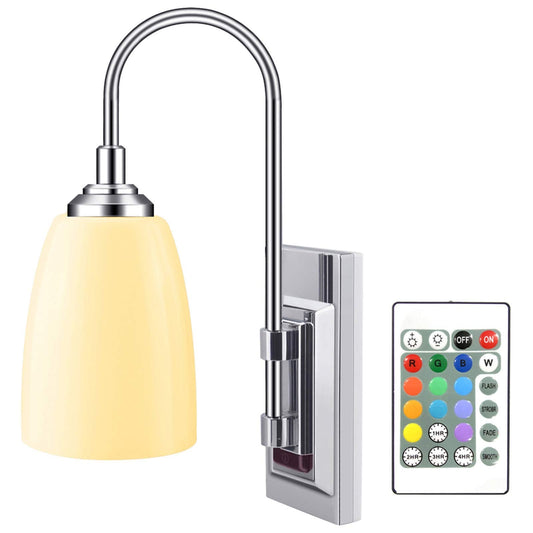 HONWELL Wall Lamp LED Sconce, Battery Operated, Remote Control, 12 Colors, Cordless Silver Light Fixture for Indoor Use