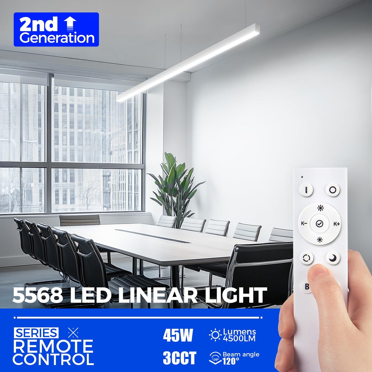 Barrina 4FT LED Linear Light 5568, Dimmable, Color Changing 3000K-6000K, Black, 1 Pack, Aluminum