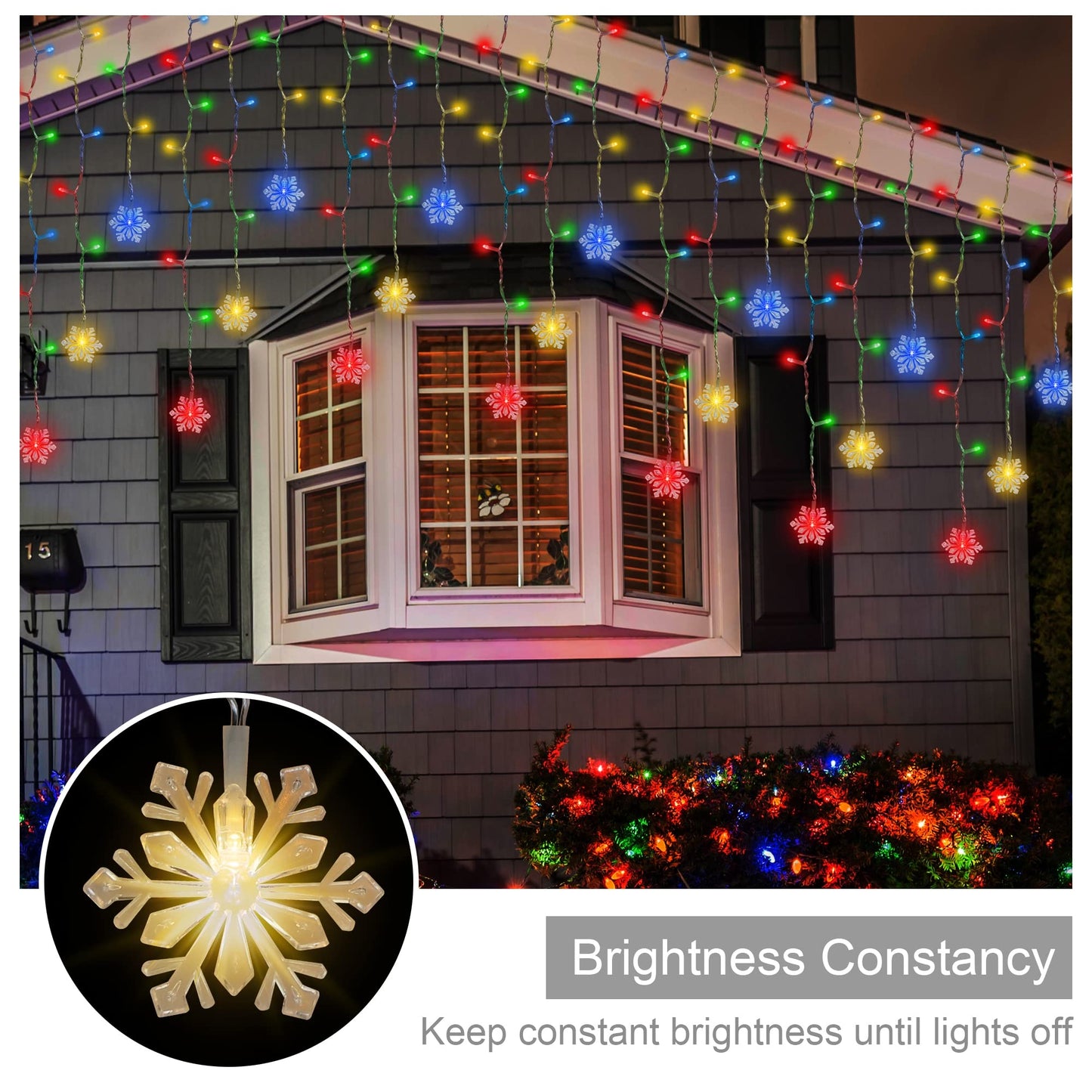 weillsnow 360 LED Icicle Christmas Lights, 29.5ft, 72 Drops, Waterproof, Multi-Colored, Model HB-360BCOI